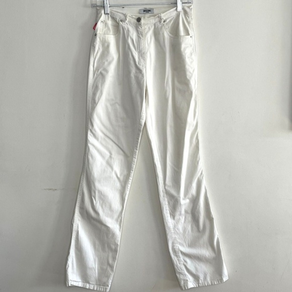MOSCHINO Junior Peace Pocket Logo Pants Size 26 White Mid-Rise Straight Leg